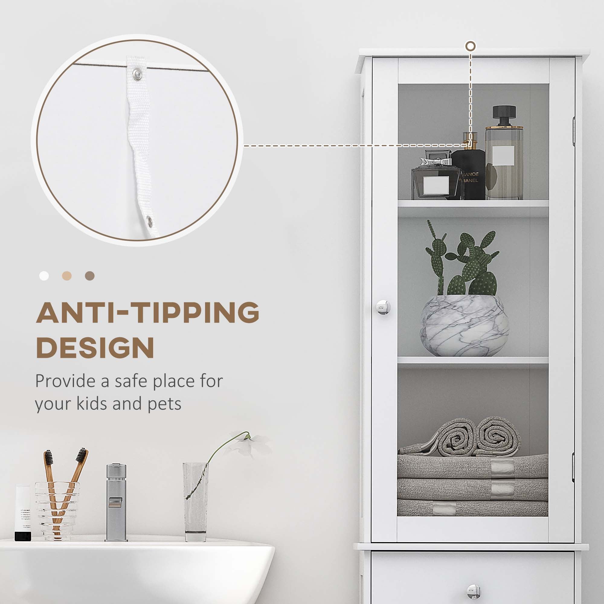 kleankin Bathroom Storage Cabinet with 3-tier Shelf Drawer Door, Floor Cabinet Free Standing Tall Slim Side Organizer Shelves, White 