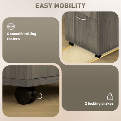 HOMCOM 60cm Filing Cabinet with Drawer, Open Shelf, Metal Handles and 4 Wheels, Office Home Organiser Mobile Printer, Grey 