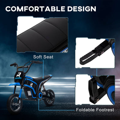 HOMCOM 24V Electric Motorbike with Twist Grip Throttle, Music, Horn, 12" Pneumatic Tyres, 16km/h Max Speed - Blue 