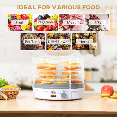 HOMCOM 5 Tier Food Dehydrator, 245W Food Dryer Machine with Adjustable Temperature Control for Drying Fruit, Meat, Vegetable, Jerky and Pet Treat, White 