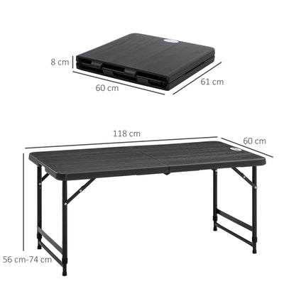 Outsunny Foldable Patio Dining Table for 4, Height Adjustable Outdoor Table for Garden, Lawn, Dark Grey 