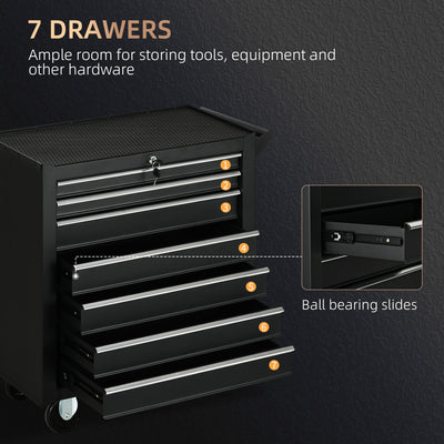 DURHAND 7-Drawer Rolling Tool Chest on Wheels, Lockable Tool Cabinet with Side Handle, Metal Tool Box Trolley for Garage, Workshop, Matte Black 