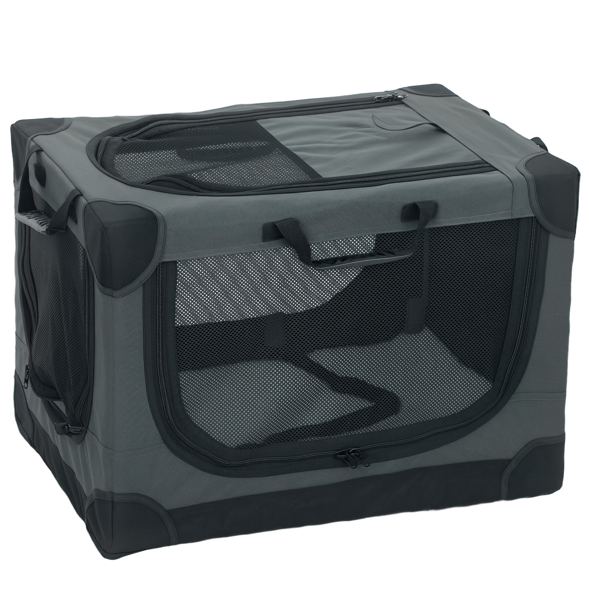 PawHut Soft Dog Crate Pet Travel Crate 60 x 42 x 43 cm with Removable Pad Mesh Window Army Green 