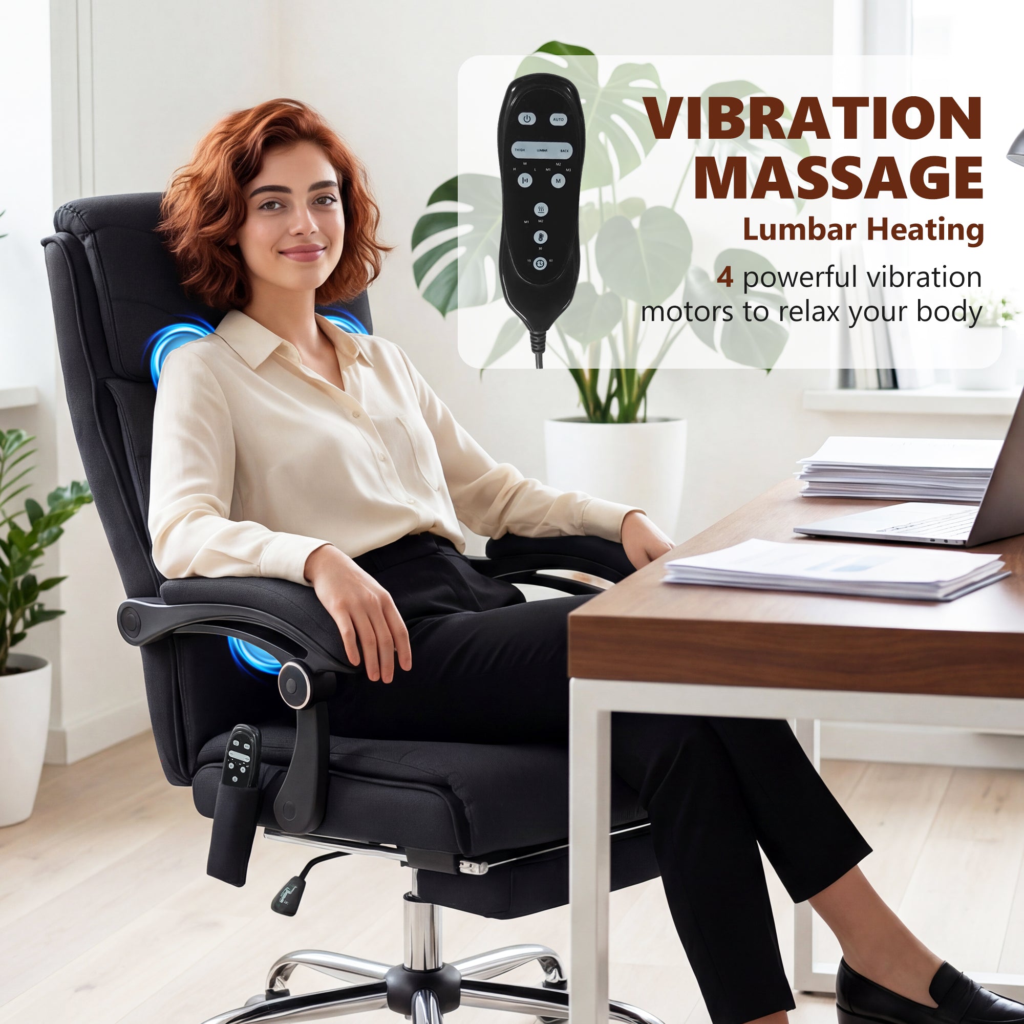 Vinsetto High Back Vibration Massage Office Chair with Footrest, Heated, Black 