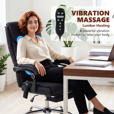 Vinsetto High Back Vibration Massage Office Chair with Footrest, Heated, Black 