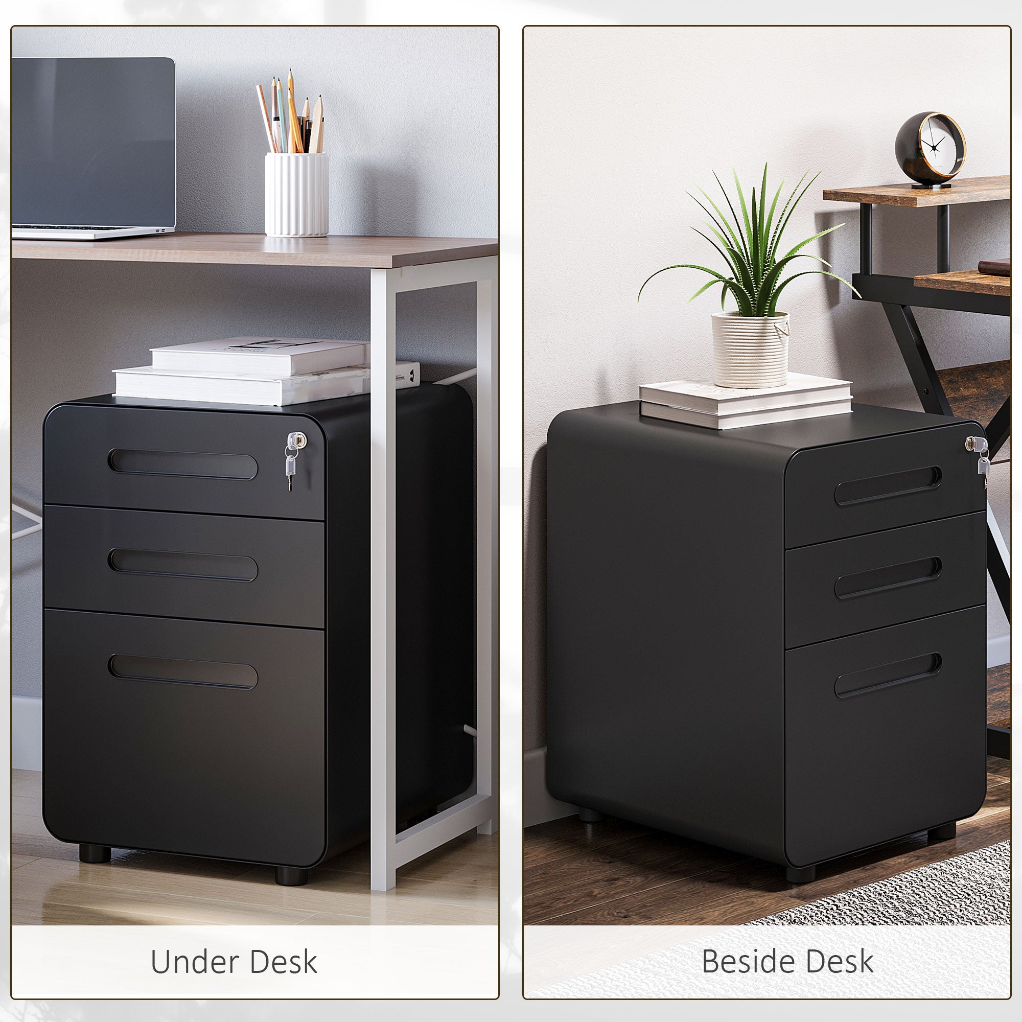 Vinsetto Lockable File Cabinet with 3 Drawers, Vertical Office Drawer for A4, Letter, Legal Size, Anti-tilt Design, Pre-Assembled Body, Black 