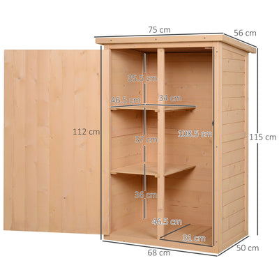 Outsunny Wooden Small Shed, Garden Storage Shed with Shelves and Bolt Latch, 75L x 56W x115H cm, Natural 