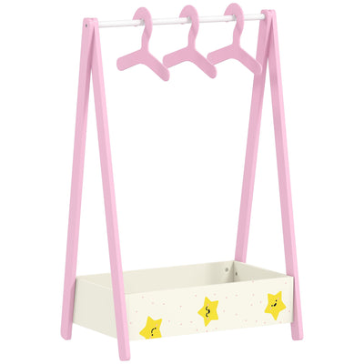 AIYAPLAY Baby Clothing Rack with Hangers, Storage Shelf for Bedroom, Star Theme, for Ages 3-6, Pink 