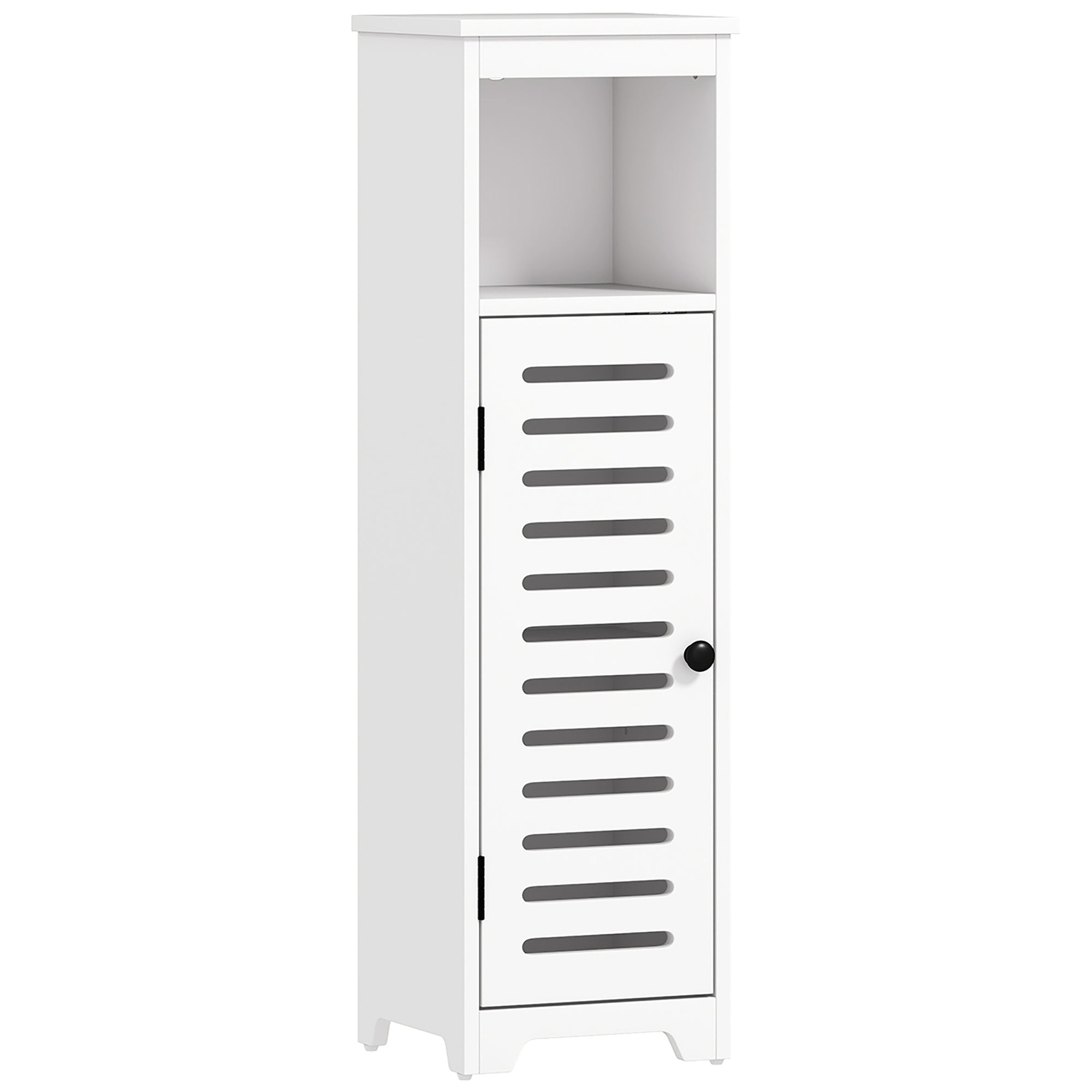 HOMCOM Bathroom Floor Cabinet, Bathroom Storage Unit with Louvered Door, Open Shelf, Adjustable Shelf, White, 22 x 20 x 75 cm 