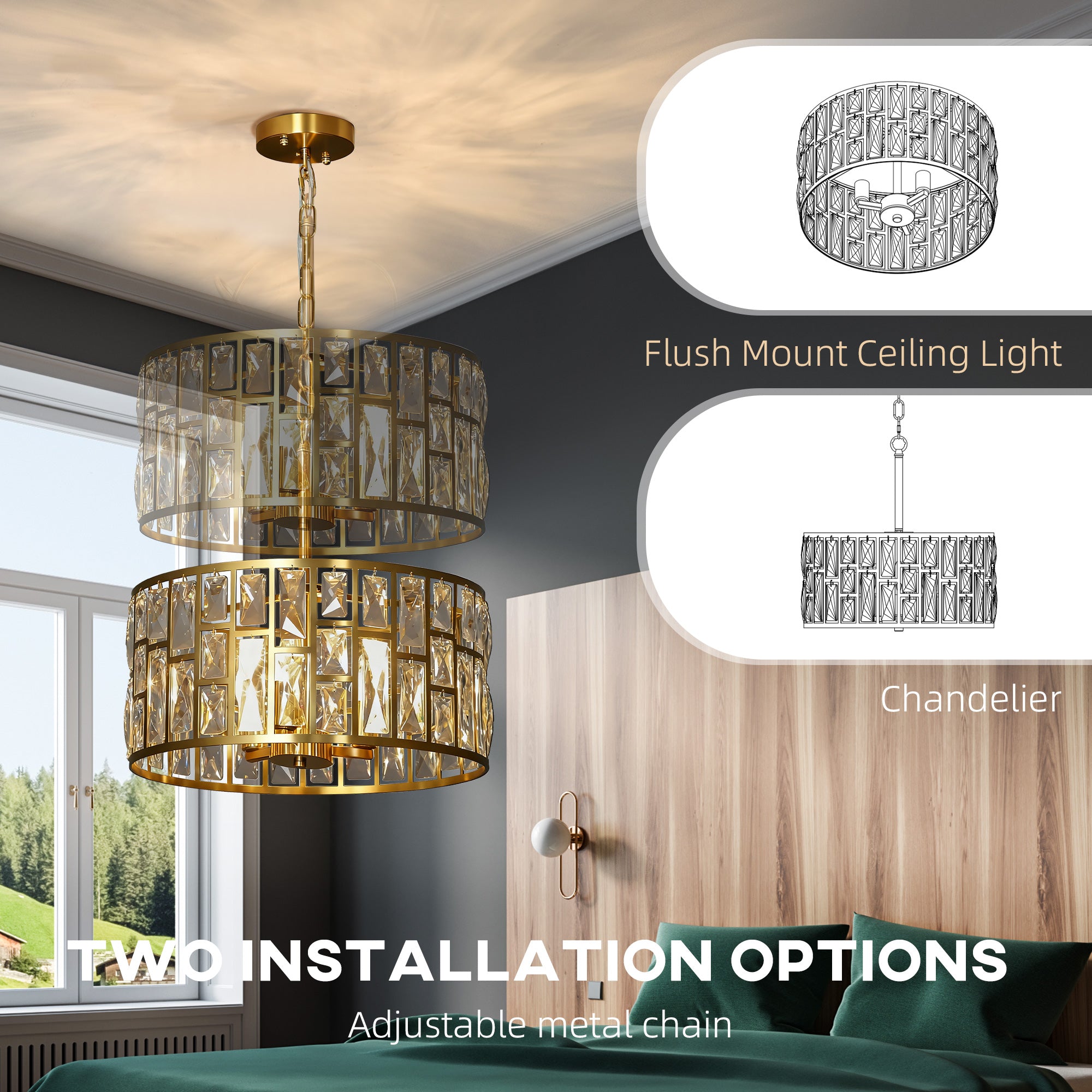 HOMCOM 72 Glass Crystallite Chandelier - Gold-Tone 