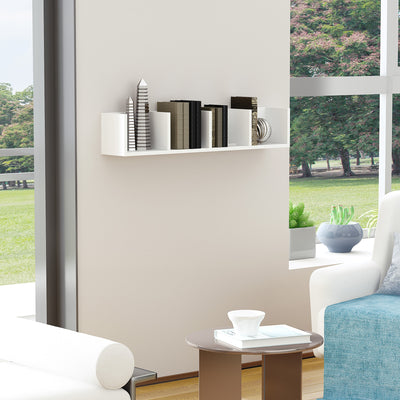 HOMCOM Wall Mount 84 CD / 56 DVD/Blu-ray/ Media Storage Rack 4 Cubes, Wooden Shelf Organiser Unit Bookcase Display, Set of 2, White 