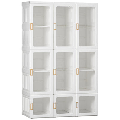 HOMCOM Portable Clothes Wardrobe for Bedroom, Foldable Clothes Organiser with Cube Storage, Hanging Rods, Magnet Doors, White 