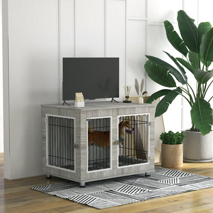 PawHut Indoor Dog Kennel w/ Soft Cushion, Double Door for Large Dogs, 106 x 74 x 81.5cm, Grey 