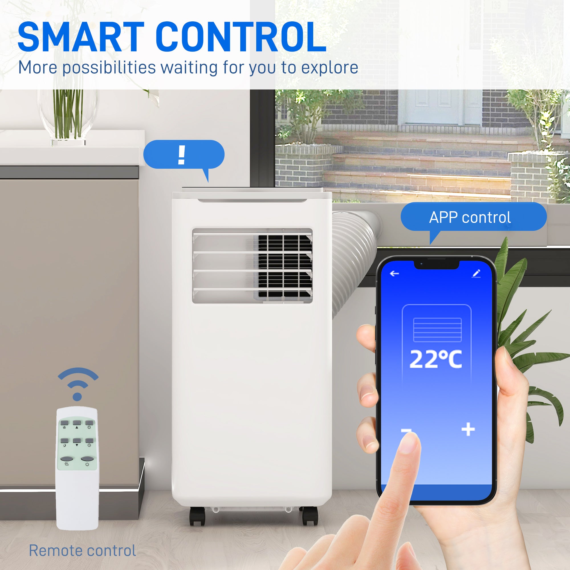 HOMCOM 9000 BTU Portable Air Conditioner, Smart Home WiFi Compatible, 4 in 1 Air Conditioning Unit, Dehumidifier, Fan with Remote, 24H Timer, Window Venting Kit, 20m\'c2\'b2, R290, A Energy Efficiency