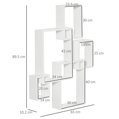 HOMCOM Floating Shelves, Wall Mounted Interlocking Cube Shelves, Display Wall Shelf for Living Room, Bedroom, Hallways, White 
