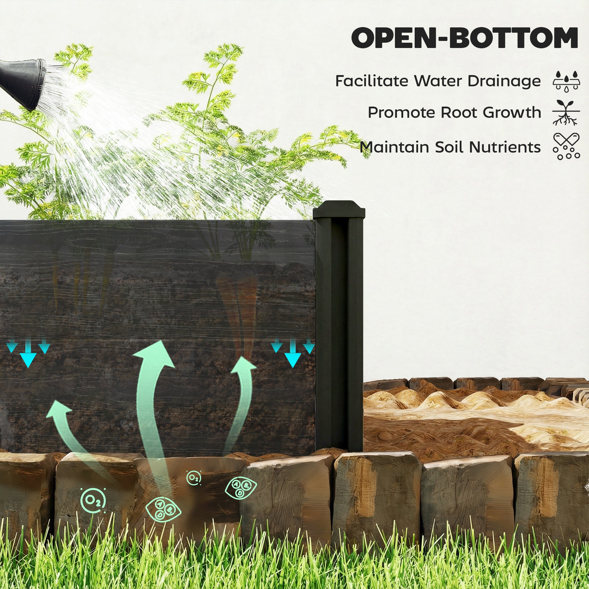 Outsunny Vinyl Raised Garden Bed Kit, 2 x 2 x 1ft Modular Elevated Garden Box with Slotting Legs and Open Bottom, Dark Grey 