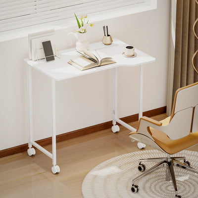 HOMCOM Small Folding Desk, with Wheels - White Wood-Effect 