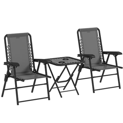 Outsunny Three-Piece Garden Table and Chair Set - Dark Grey 