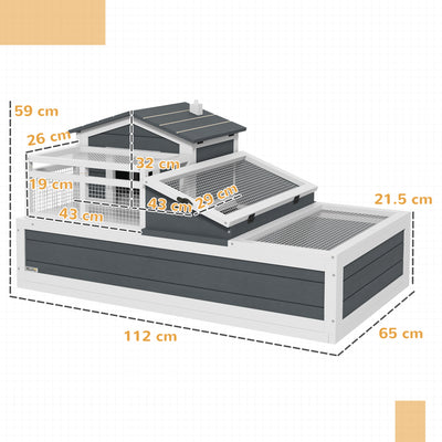 PawHut Tortoise House 3-Room with 2 Stories, Ladder, Balcony, Tray, Openable Roof, 59H x 112L x 65Wcm, Grey 