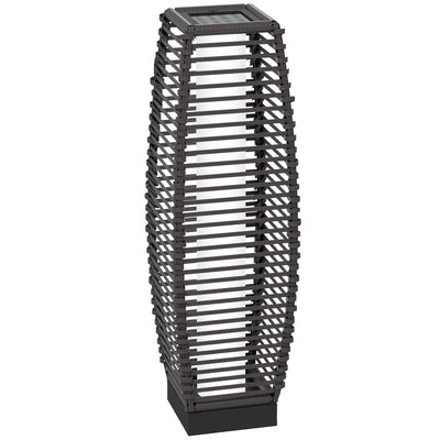 Outsunny Rattan Solar Floor Lamp, 68cm Tall Outdoor Garden Lantern Pathway Light & Decorative Lighting with Auto On/Off LED Lights, IP44, for Porch, Yard, Courtyard, Deck, Grey 