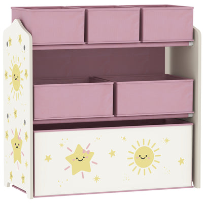 AIYAPLAY Kids Toy Storage Units, 3-Tier Toy Organiser Shelf with 6 Removable Boxes for Kids, Bedroom, Playroom, Pink 