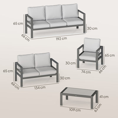 Outsunny 5 Pieces Aluminium Garden Furniture Set with Olefin Cushions, Extra Deep Outdoor Garden Sofa Set, Dark Grey 