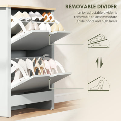 HOMCOM Slim Shoe Cabinet, Narrow Shoe Cupboard with 2 Flip Drawers, Adjustable Shelves for 12 Pairs of Shoes, Light Grey 
