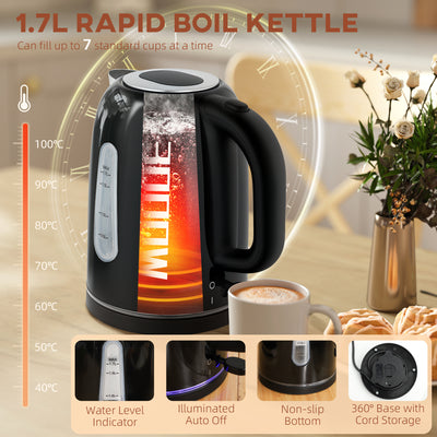 HOMCOM Simple Polished Toaster and Kettle Set - Black 