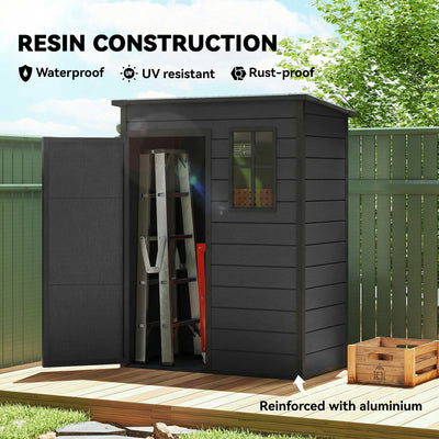 Outsunny 5' x 3' Garden Shed with Floor, Outdoor Storage Shed with Lockable Door, Window and Vent, Dark Grey 