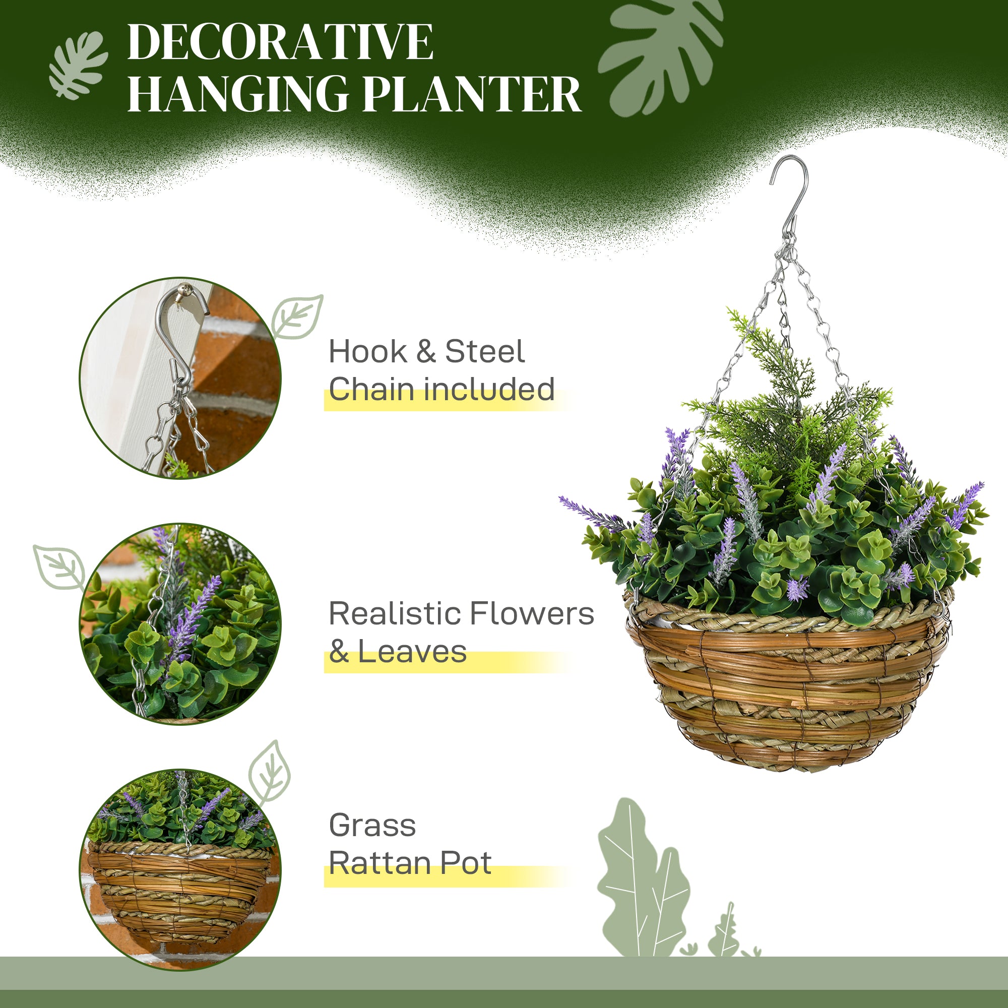 Outsunny Set of Two Artificial Hanging Lavender Flower Pots - Purple 