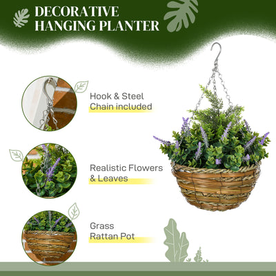 Outsunny Set of Two Artificial Hanging Lavender Flower Pots - Purple 