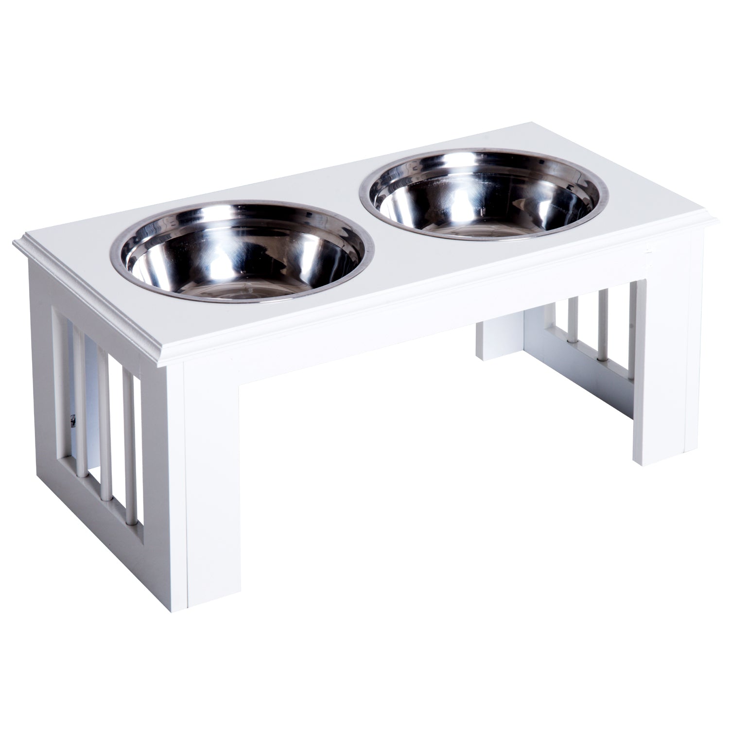 PawHut Raised Dog Feeding Bowls with Stand, Stainless Steel for Medium Dog, 58L x 31W x 25H cm - White 