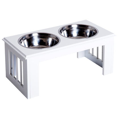 PawHut Raised Dog Feeding Bowls with Stand, Stainless Steel for Medium Dog, 58L x 31W x 25H cm - White 
