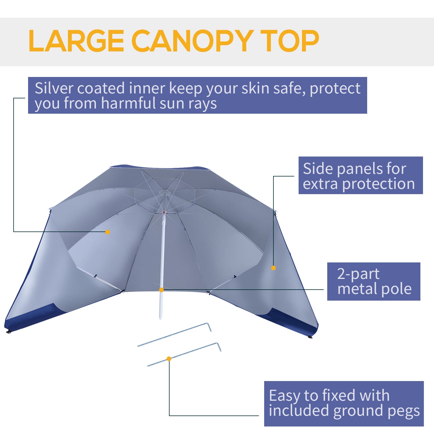 Outsunny 2m UV Protection Fishing Beach Umbrella Brolly Shelter w/ Side Panel Tent Blue 