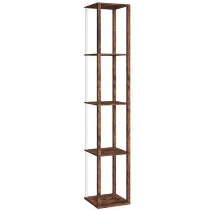 HOMCOM RGB LED Floor Lamp with Shelves, Modern Dimmable Standing Lamp with Remote Control, Adjustable Brightness & Speed for Living Room, Bedroom, Office, Rustic Brown
