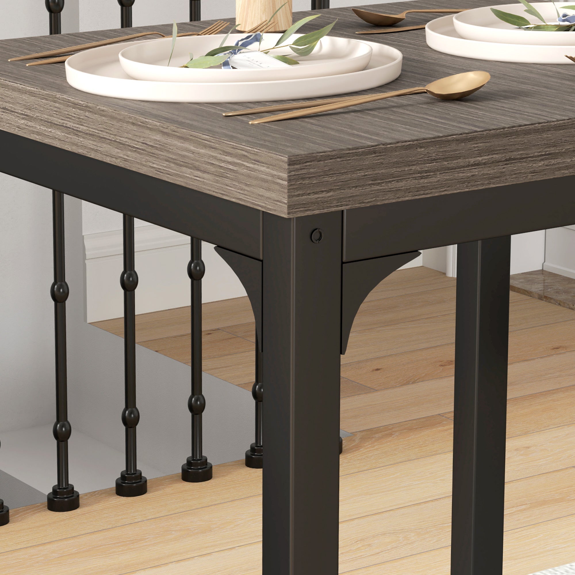 HOMCOM Three-Piece Minimal and Compact Dining Set, Grey Wood Grain 