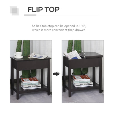 HOMCOM End Table, Narrow Side Table with Flip Top , Shelf, Dark Coffee 