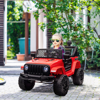 HOMCOM Kids Electric Ride On Car 12V Off Road Toy with Parental Remote Control 2 Motors Horn Lights Suspension Wheels for 3-6 Years Old Red 
