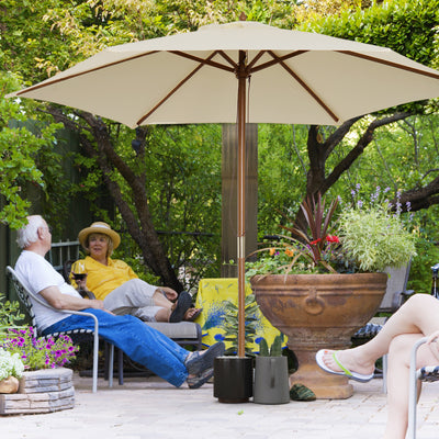 Outsunny 2.5m Wood Garden Parasol Sun Shade Patio Outdoor Wooden Umbrella Canopy Cream White 