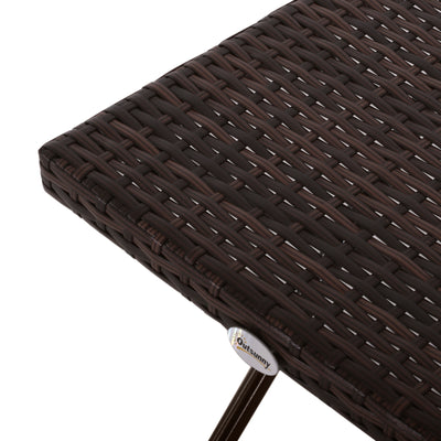 Outsunny Folding Rattan Garden Coffee Table, Small Square Outdoor Bistro Side Table with Rattan Top for Patio, Balcony, Porch, 40 x 40 x 40 cm, Brown 