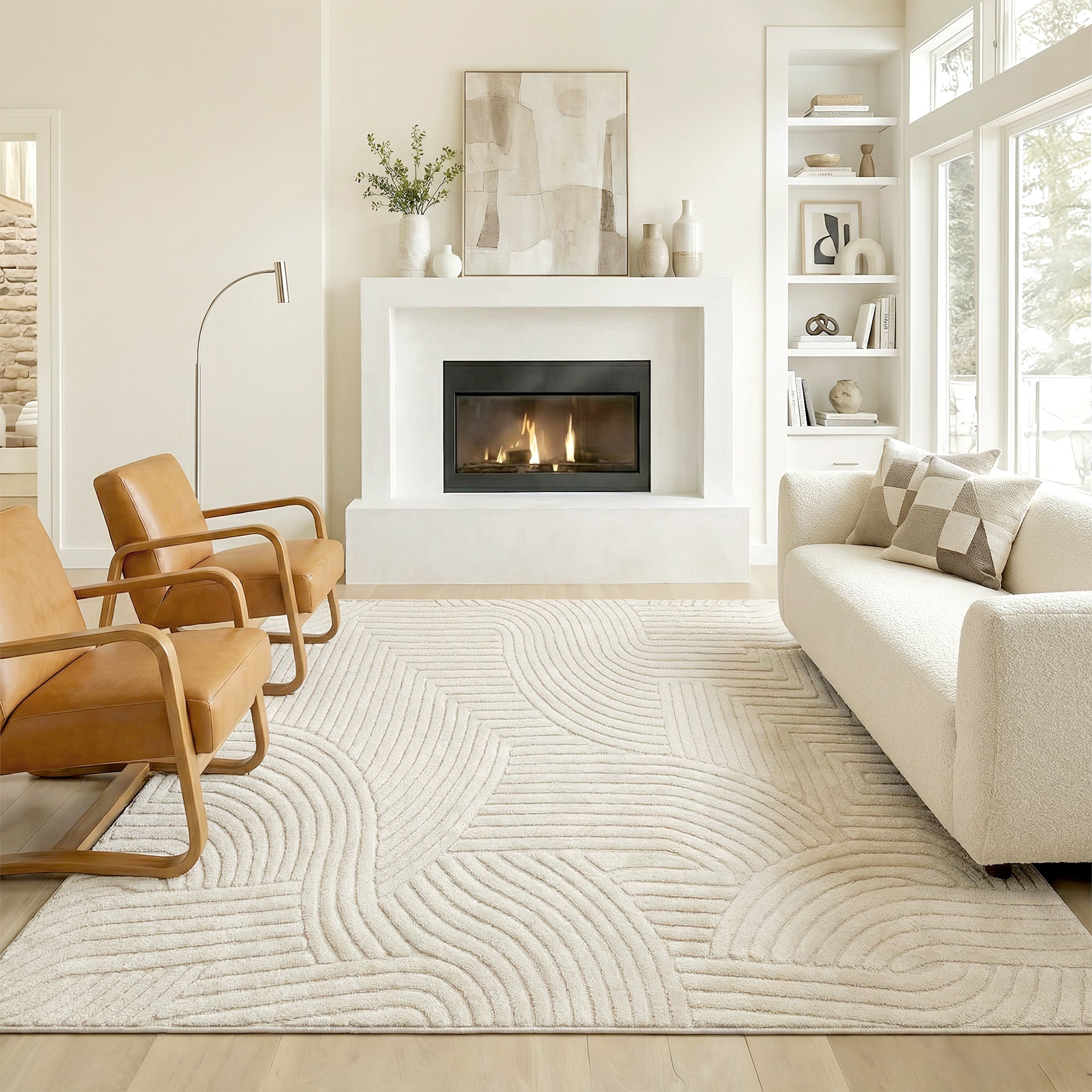 HOMCOM Modern Geometric Rug, Thick Plush, Non-Slip, 200 x 140 cm – Cream, Living Room/Bedroom/Office 