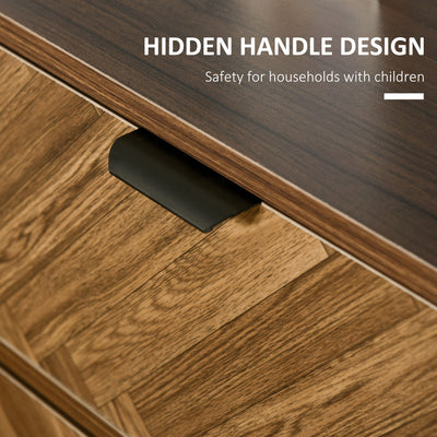 HOMCOM Bedside Table Set of 2 with 2 Drawers, Modern Side Tables with Herringbone Pattern and Metal Legs for Bedroom, Living Room, Walnut Brown 
