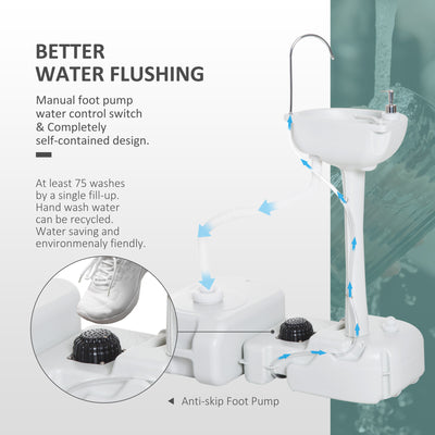 Outsunny Portable Camping Sink with Running Water and Wastewater Tank, Hand Wash Basin with Rolling Wheels, Foot Pump, Soap Dispenser for Outdoor Events, Gatherings, Picnic 