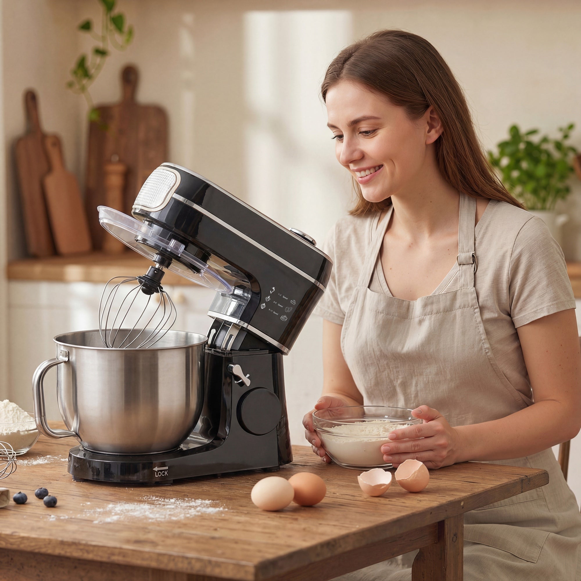 HOMCOM Stand Mixer, 6L 1400W Tilt-Head Food Mixer with 11 Speeds, Pulse & Fermentation Function, LED Display, Black 