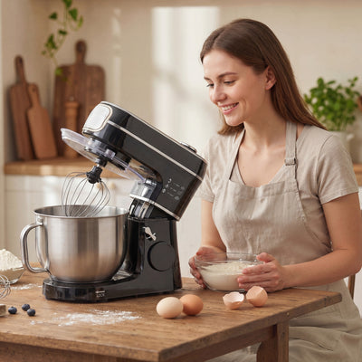 HOMCOM Stand Mixer, 6L 1400W Tilt-Head Food Mixer with 11 Speeds, Pulse & Fermentation Function, LED Display, Black 