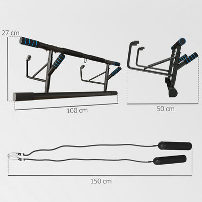 SPORTNOW Pull-Up Bar Doorway, No Drilling Chin-Up Bar Push Up Stand with Resistance Bands and Padded Handles for Home Gym Exercise, Blue 