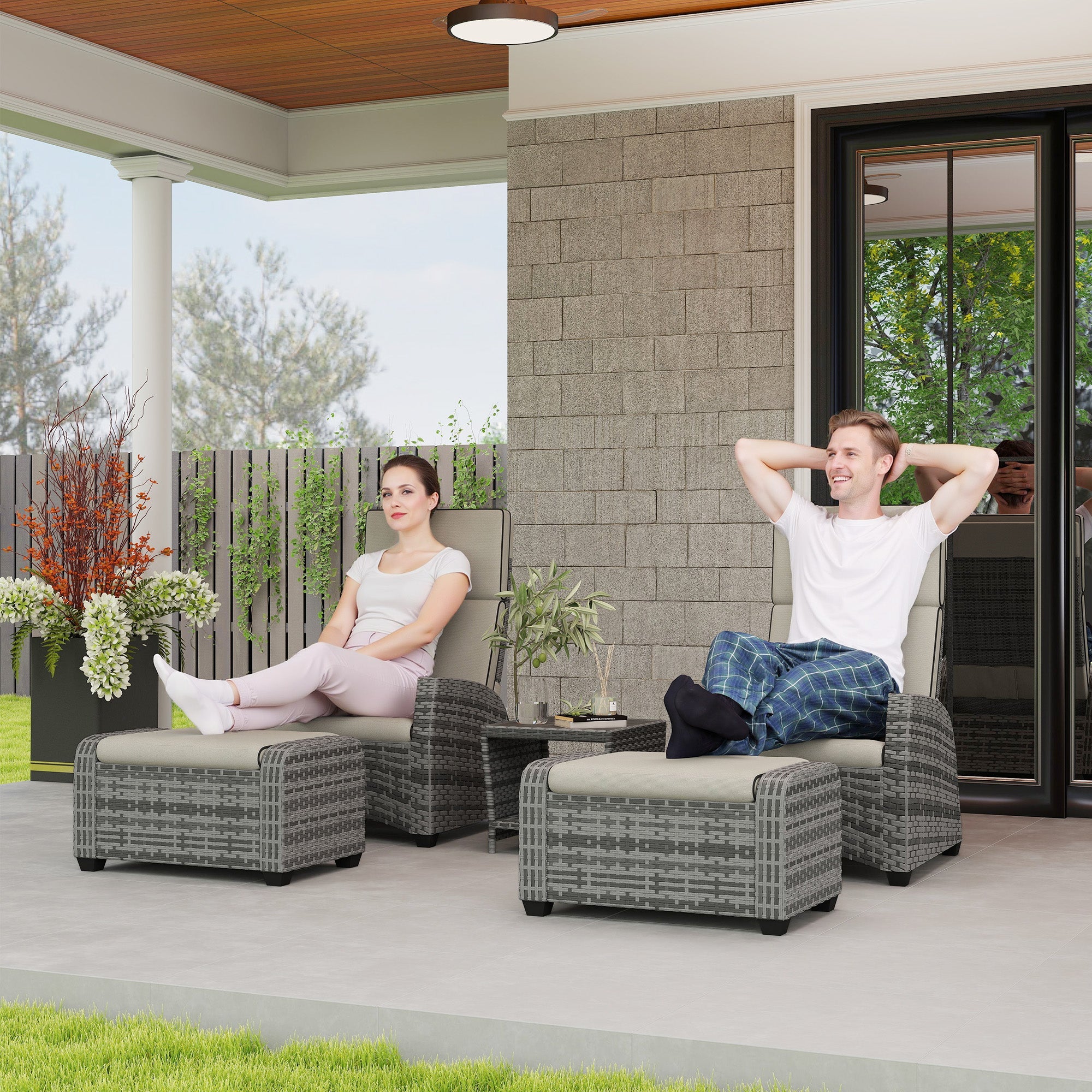 Outsunny 5-Piece Rattan Garden Furniture Set with Cushions - Grey 