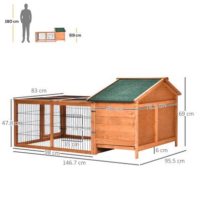 PawHut Wooden Rabbit Hutch Outdoor, Guinea Pig Hutch, Detachable Pet House Animal Cage with Openable Run & Roof Lockable Door Slide-out Tray 146 x 95 x 69cm 