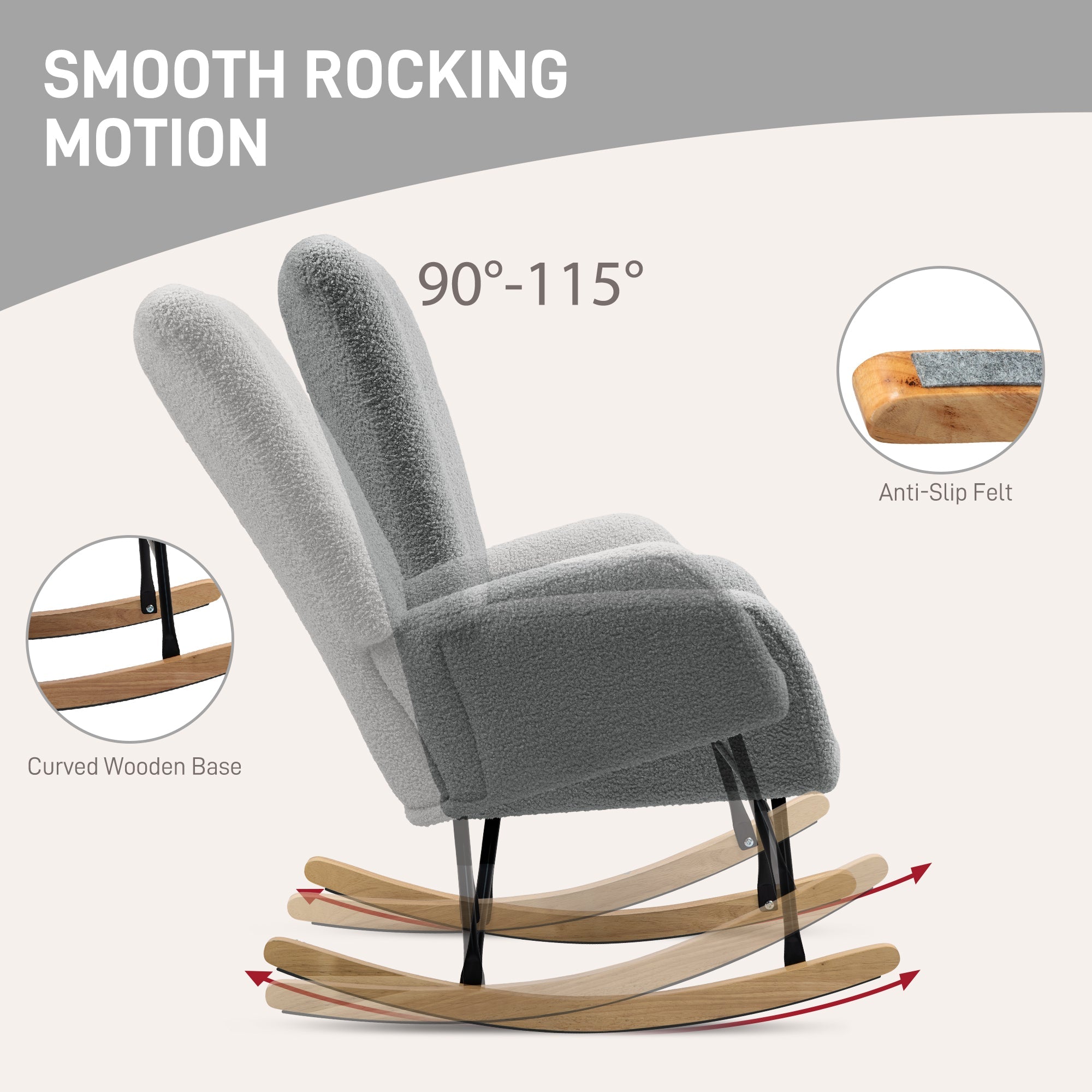 HOMCOM Teddy Fleece Rocking Chair - Grey 
