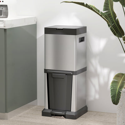 HOMCOM 34L Double Compartment Kitchen Bin, with Soft-Close Lid 